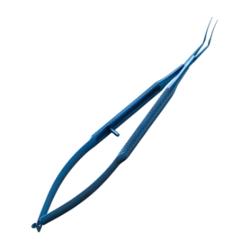 Capsulorhexis Forceps, Titanium, Flat Angled Jaws Vaulted 12mm Bend To Tip, Cystotome Tips, Cross Action, Round Handle, Overall Length 4-3/4" (121mm) 05-2326